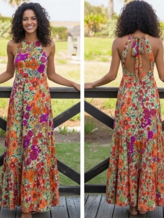 NATURAL LIFE Dresses & Skirts - Natural Life Gorgeous Vibrant Floral Sleeveless Maxi Dress in Orange Pink Medium